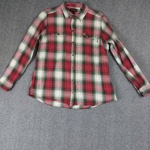 WOLVERINE WOMENS RED GREEN PLAID 100% COTTON FLANNEL BUTTON FRONT SHIRT SIZE L